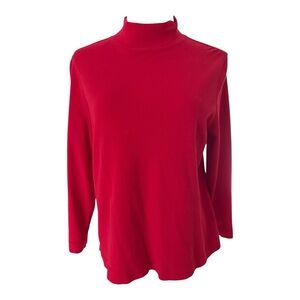 Westbound Petites Red Cotton Mock Neck Long Sleeve Top Size PL